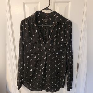 Black floral print blouse